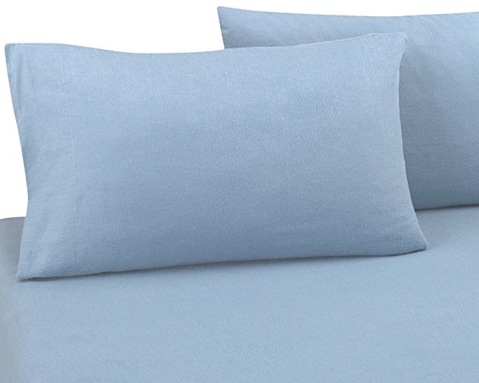 FLANNEL PILLOWCASES by DELANNA, 100% Cotton, Brushed on both sides for added comfort Standard Size 20" x 30" 170 Gsm, Includes 2 Pillowcases (Standard, Blue)