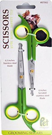Pet Magasin Grooming Scissors Kits - 2 Pairs - 1 for Body and 1 for Face  Ear  Nose  Paw - Sharp and Strong Stainless Steel Blade Dog Grooming Scissors with Round Tip Top for Dogs and Cats