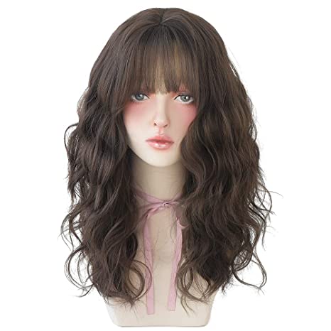 Long Wavy Wig With Air Bangs Synthetic Wig for Women - Natural Looking Machine Made 21 inch for Party Cosplay Body Wavy