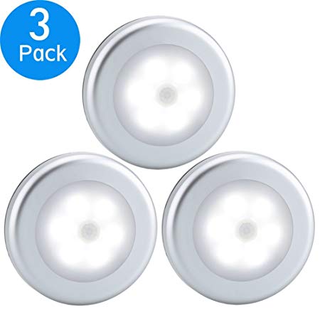 HAITRAL Motion Sensor LED Night Light, Battery-Powered Wireless Stick-on Nightlight, Safe for Kids, with Free 3M Adhesive Pads, Great for Hallway, Closet, Stairs, Bathroom, Bedroom & More(3 Pack)
