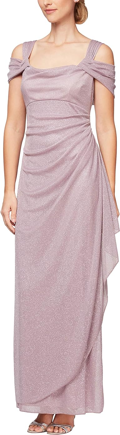 Alex Evenings Women's Long Cold Shoulder Dress (Petite and Regular Sizes)