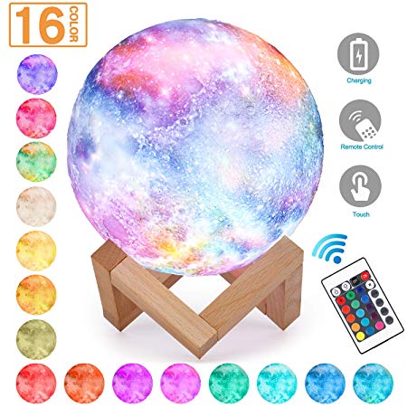 Magicfly Moon Lamp 5.9 Inch Starry Moon Light, Dimmable with Tap Control, Rechargeable Lunar Light Home Decorative Night Light for Christmas Gift