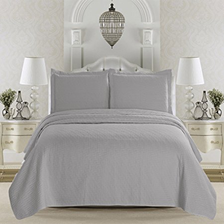 Emerson Collection 3-Piece Luxury Quilt Set with Shams. Soft All-Season Microfiber Bedspread and Coverlet in Solid Colors. By Home Fashion Designs. (King, Pewter)