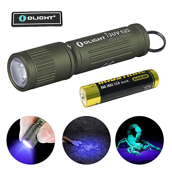 Olight® i3UV EOS UV Ultraviolet Flashlight 395nm Wavelength Black Light for Leak, Hotel Inspection, Pet Urine, Pet Stains, Bed Bug, Scorpions and Minerals, Powered by 1 AAA Battery