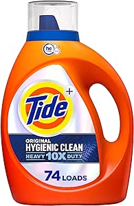 Tide Hygienic Clean Heavy 10x Duty Liquid Laundry Detergent, HE Compatible, Original Scent, 105 fl oz, 74 loads