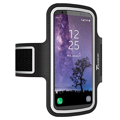 Trianium Water Resistant Armband for Large Cell Phone iPhone X iPhone 8/7/6s/6 Plus, Galaxy S9 , S8  Edge/Note 9 5/Pixel 2 XL - Adjustable Reflective Workout Band Skin &Key Holder Case (2nd Gen)