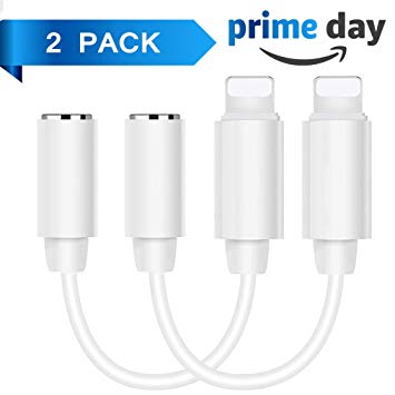 Lightning Adapter Headphone Jack 3.5 mm Earphone Connector for iPhone7 7Plus 6 6Plus Earbuds Adaptor Dongle Audio Cable Accessories Earphone AUX Female Audio Cable Supports iOS 10.2 Systems[2Pack]