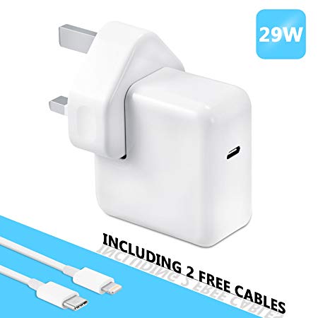 USB C Wall Charger 3.0/29w type C Power Adapter,PD Charger 3.0 for New Macbook & Huawai Matebook 12inch Pack With USB-C to USB-C Cable (3.3ft/1m).Fast Phone Charger for iPhone 5/6/7/8/X and Plus with (Type c-Lighting cable),Huawei P9/P10, Google Pixel ,and more.