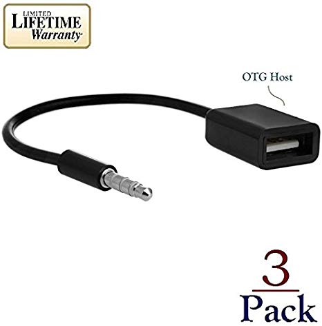 Josi Minea x3 Pcs 3.5mm Male AUX Plug to USB Type A Female OTG Host Adapter Cable Converter Cord Audio Headphone Extender Jack for Car MP3 [ 3 Pack - Black ]