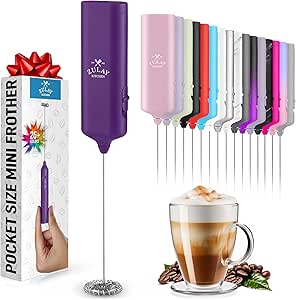 Powerful Milk Frother Wand - Mini & Mighty Handheld Drink Mixer - Portable Coffee Frother For Latte, Cappuccino, Matcha, Hot Chocolate, Creamer - Purple