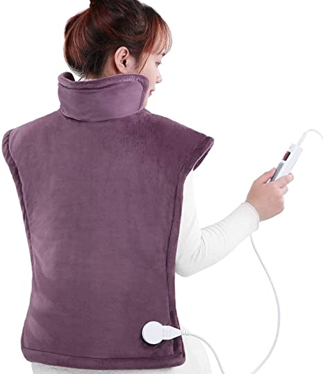 Large Electric Heating Pad for Back and Shoulders, 24”x33” Heat Wrap Vest with 6 Heating Levels, 1.5 Hours Auto Shut Off Available, Purple