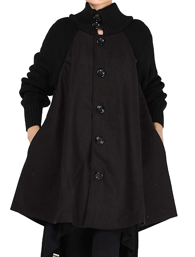 Mordenmiss Women's New Wool Button Down Coat A-lined Overcoat