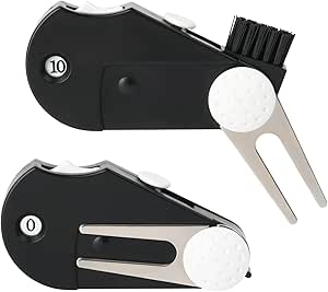 Cosmos 2 Pack Golf Multi-Tool Foldable 5 in 1 Golf Tool with Divot Tool, Stroke Score Counter, Ball Marker, Golf Club Brush and Groove Cleaner, Portable Golf Accessories Tool with Clip