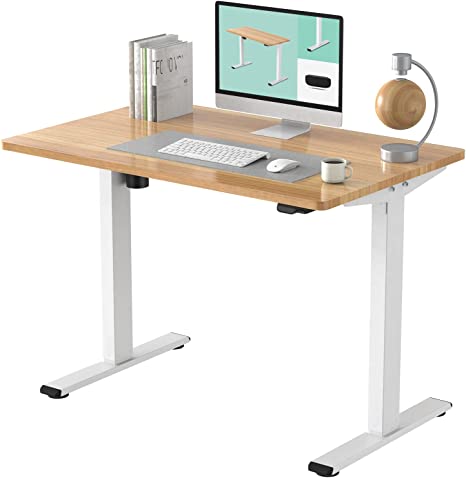 FLEXISPOT EC1 Electric Adjustable Height Standing Desk 48 x 30 Inches Whole Piece Board Sit Stand Desk Base Home Office Computer Table Stand up Desk Classic(White Frame   48 in Maple Top)