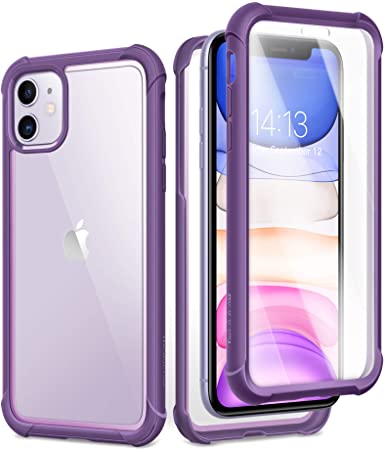 MOBOSI Epoch Series iPhone 11 Case 2019, [Built-in Tempered Glass Screen Protector] Full Body Rugged Clear Protective Phone Case Shockproof Cover for iPhone 11 6.1 Inch (Purple)