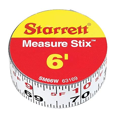 Starrett Measure Stix SM66W Steel White Measure Tape with Adhesive Backing, English Graduation Style, Left To Right Reading, 6' Length, 0.75" Width, 0.0625" Graduation Interval