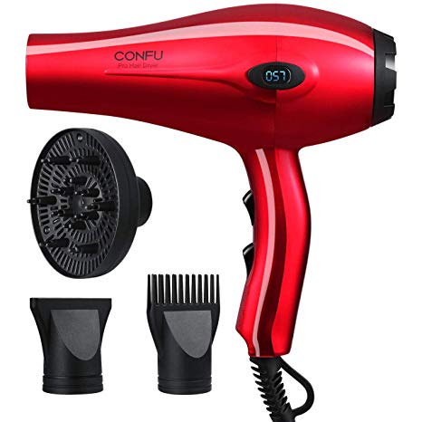 CONFU 1875W Infrared Heat Hair Dryer Ceramic Tourmaline Ionic Blow Dryer with LCD Temperature Display