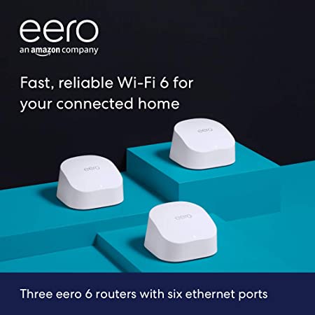 Amazon eero 6 dual-band mesh Wi-Fi 6 system with built-in Zigbee smart home hub (3-pack, three eero 6 routers)