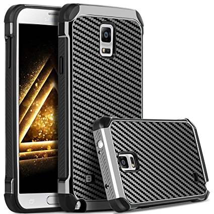 Galaxy Note 4 Case, Note 4 Case, Samsung Galaxy Note 4 Case, BENTOBEN 2 in 1 Hybrid Hard PC Soft TPU Bumper Carbon Fiber Texture Shockproof Protective Case for Samsung Galaxy Note 4, Gray/Black