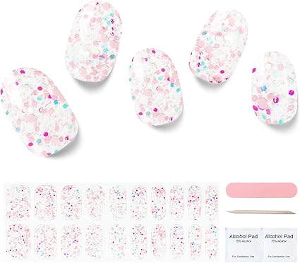 Semi Cured Gel Nail Strips, 20 pcs Gel Nail Stikers, Gel Nail Wraps Semi Cured, Salon-Quality, 2 Weeks Long Lasting