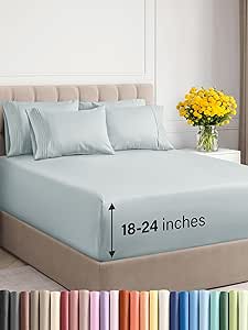 Extra Deep Cal King Sheet Set - 6 Piece Breathable & Cooling Sheets - Hotel Luxury Bed Sheets Set - Easy Fit - Soft, Wrinkle Free & Comfy Sheets Set - Ice Blue Sheet Set w/Extra Deep Pockets