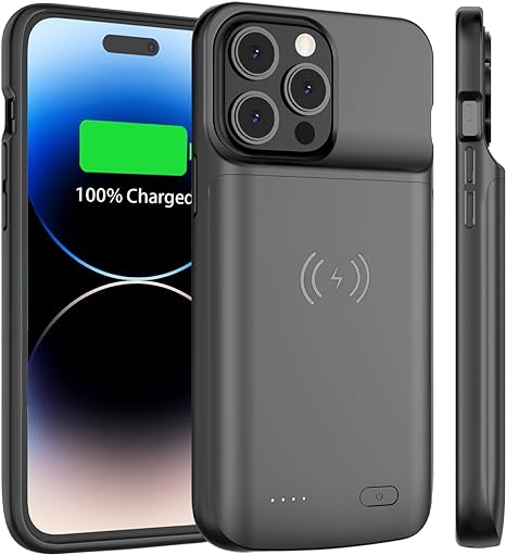 Battery Case for iPhone 14 Pro Max and 14 Plus (6.7 in) Qi Wireless Charging - Slim Extended 8000mAh Backup Rechargeable Charging with Expansion for iPhone 14/13/12 Pro Max and 14 Plus, Black