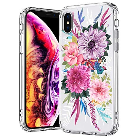 MOSNOVO Case for iPhone Xs/iPhone X, Blossom Floral Flower Pattern Clear Design Printed Transparent Plastic Hard with TPU Bumper Protective Case Cover for Apple iPhone X/iPhone Xs