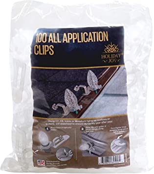 Holiday Joy - 100 Professional Grade All Applications Christmas Lights Clips - Hang C9, C7, Icicle, Mini Lights on Roof, Gutters, Shingles