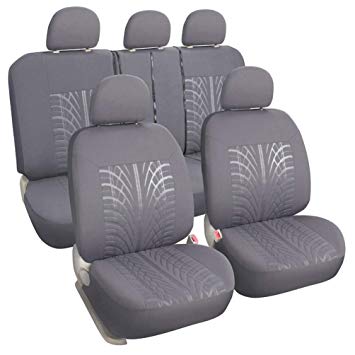 XCAR Universal Full Set Cloth Fabric Car Seat Covers Grey with 5 Detachable Headrests