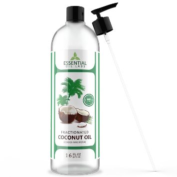 Fractionated Coconut Carrier Oil - 100% Pure and Natural Therapeutic Grade - 16 oz with Premium Pump - Perfect for Aromatherapy, Massage, Hair and Skin Care by Essential Oil Labs