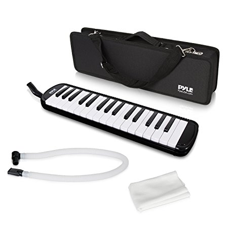 Pyle Black Professional Keyboard Harmonica Instrument - Also Called Mouth Organ, Wind Piano - Tremolo Key Melodica Kit Set Includes Mouthpiece, Tube Accessories - Great for Beginner or Band - PMLD12BK