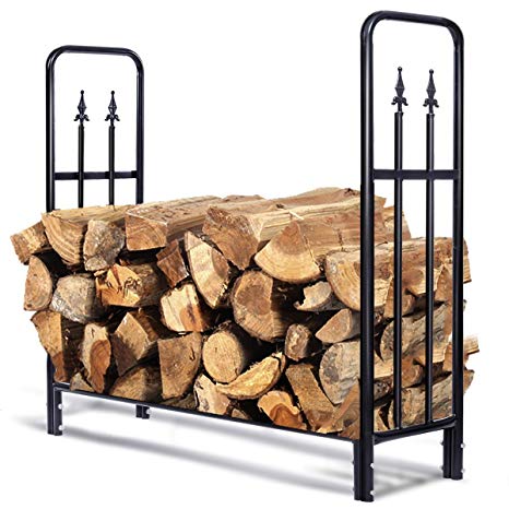 Goplus Firewood Log Rack Indoor Outdoor Fireplace Storage Holder Logs Heavy Duty Steel Wood Stacking Holder Kindling Wood Stove Accessories Tools Accessories (4 Feet)