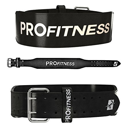 ProFitness Genuine Leather Weight Lifting Belt | Proper Weightlifting Form for Squats, Deadlfits, Powerlifting & CrossFit Training | Extra Lower Back Support (4 Inch Wide) Ideal for Both Men and Women