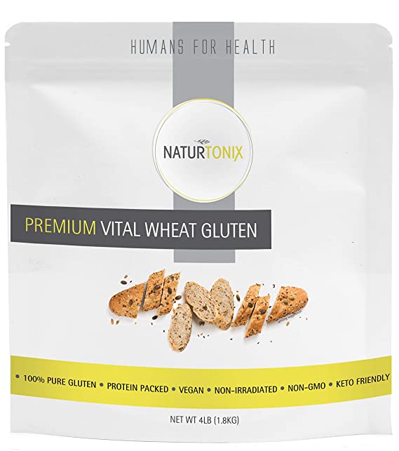 Naturtonix Vital Wheat Gluten | 4 LB Resealable Fresh Pouch | 100% Pure Gluten • Non GMO • Vegan and Keto Friendly | High Protein Meat Substitute
