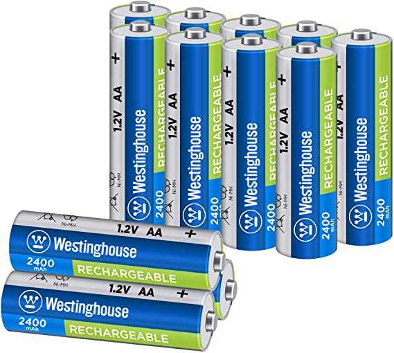 Westinghouse Rechargeable Battery, high Capacity 2400mAh NH Rechargeable Battery, 1 Year Low self Discharge (AA, 12 Counts)