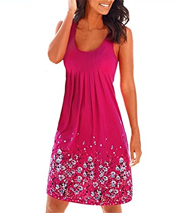 GAMT Casual Loose Mini Dress Printed Sleeveless Sundress for Women Beach