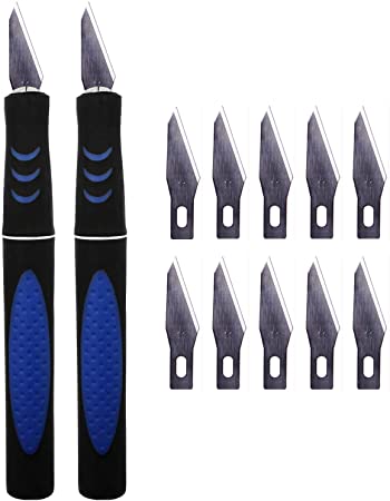 MANUFORE Precision Knife Set Craft Knife Engraving Tool with Anti-Slip Handle for Cutting Art Creation (2 Knives and 10 Pieces Carbon Steel Blade)
