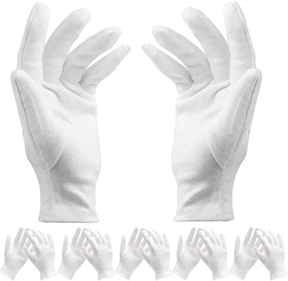 BESTZY 12 Pairs White Cotton Gloves Slim Lightweight Soft Elastic