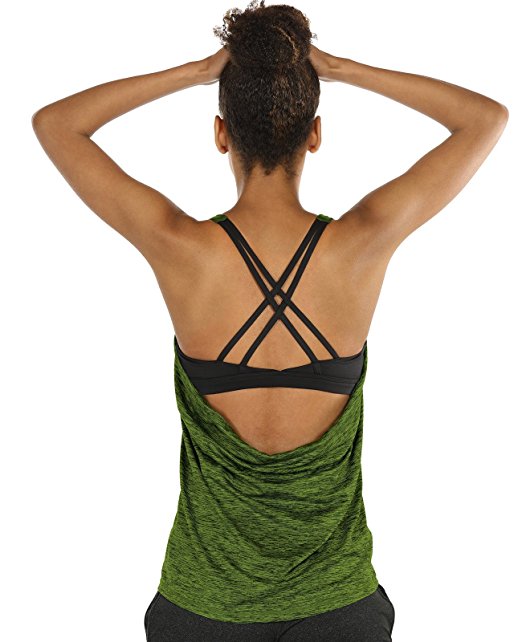 icyzone Yoga Tops Workouts Clothes Activewear Built In Bra Tank Tops For Women