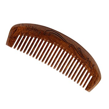 Wood Comb for Thick Curly Hair and Beard - Black Sandalwood Handmade Carved Pattern Wide Tooth Comb with Gift Box