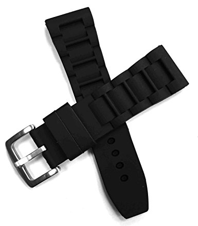 Sanwa Mens 26mm Black Silicone Rubber Diver Watch Band Waterproof Sport Stainless Steel Buckle