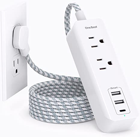 Cruise Essentials, USB C Travel Power Strip, Flat Plug Power Strip with 2 Outlets 3 USB Ports (1 USB C), 5ft Flat Extension Cord USB Charging Station, Non Surge Protector for Cruise Ship, Travel, Home