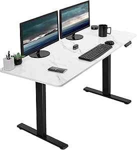 VIVO Electric Height Adjustable 60 x 24 inch Memory Stand Up Desk, White Marble Dry Erase Solid One-Piece Table Top, Black Frame, Standing Workstation with Preset Controller, 1B Series, DESK-KIT-1B6WM