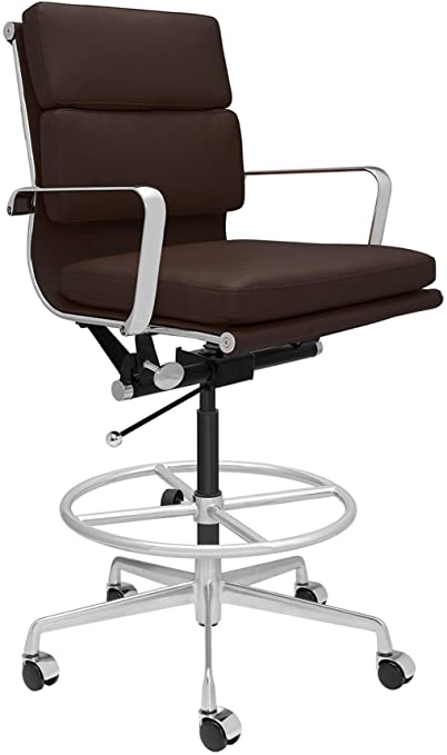 SOHO Soft Pad Drafting Chair - Ergonomically Designed and Commercial Grade Draft Height for Standing Desks (Dark Brown)