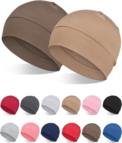 FocusCare 2Pcs/4Pcs 100% Bamboo Viscose Beanies for Men Women Helmet Liner Lightweight Sleeping Cap for Chemo Hair Loss