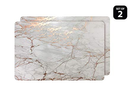 Dainty Home Foiled Marble Granite Thick Cork Heat Resistant Dining Table Placemats Set of 2, 12" x 18" Rectangle, Rose Gold