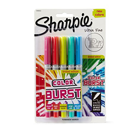 Sharpie Color Burst Permanent Markers, Ultra-Fine Point, Assorted, 5-Pack (1948353)