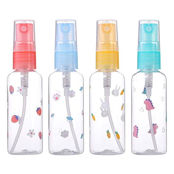 Sinide Plastic Spray Bottles 1.7oz/50ml, 4 Pack Clear Fine Mist Empty Mini Travel Bottle Set, Small Refillable & Reusable Liquid Containers for Perfume, Cosmetic, Skincare, Aromatherapy