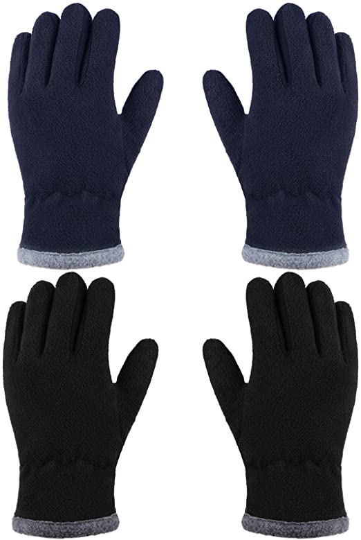 Cooraby 2 Pairs Kids Winter Fleece Gloves Soft Warm Lined Full Fingers Gloves for Boys Girls