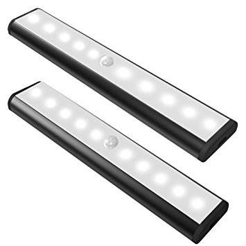 Motion Sensor Led Light, USB Rechargeable 3 Modes Switch(G, ON and OFF) Magnetic Stick On Anywhere Outdoor Portable Night Light Lamp Bulb Lighting Bar for Cabinet Closet Wardrobe (2 Pack 10LED, Black)